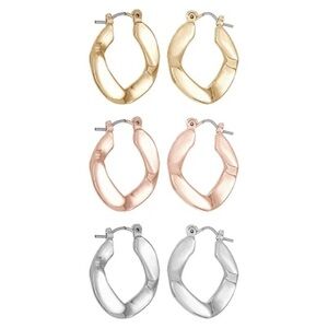 3-Pair Tri-Tone Contoured Hoop Earrings